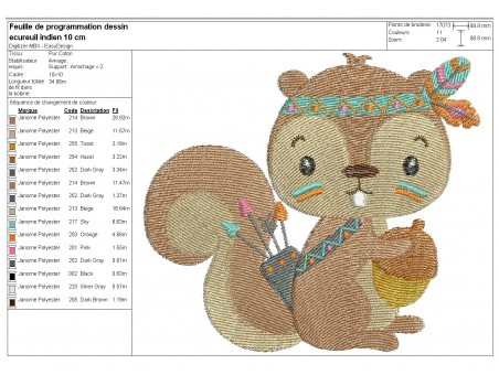 Motif de broderie machine écureuil indien
