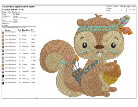 Motif de broderie machine écureuil indien
