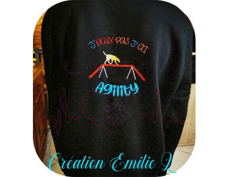 Motif de broderie machine j'peux pas j'ai  agility