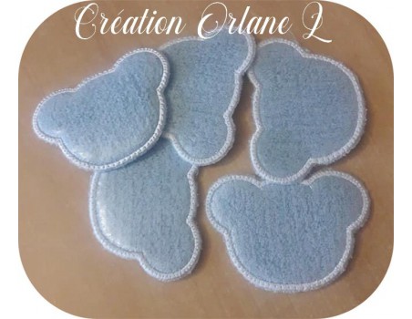 Motif de broderie machine  lingettes tête d'ours  en ITH