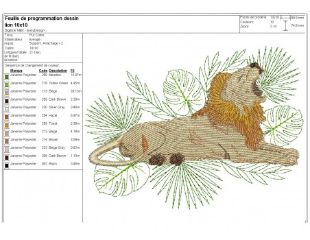 Motif de broderie machine lion