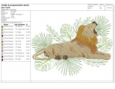 Motif de broderie machine lion