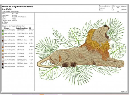 Motif de broderie machine lion