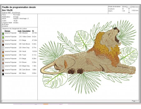 Motif de broderie machine lion