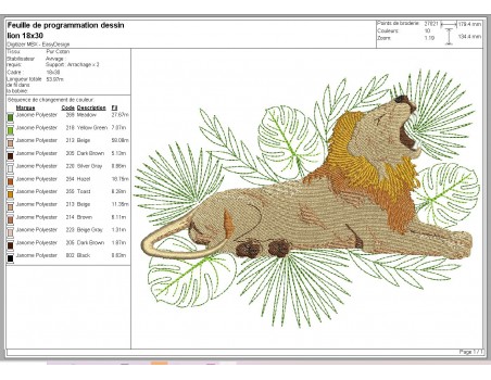 Motif de broderie machine lion