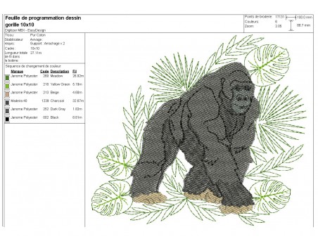 Motif de broderie machine gorille
