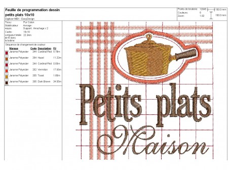 Motif de broderie machine casserole plats maison