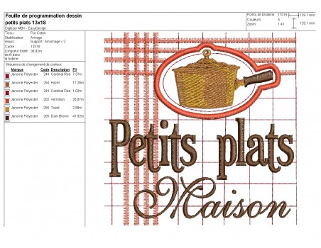 Motif de broderie machine casserole plats maison