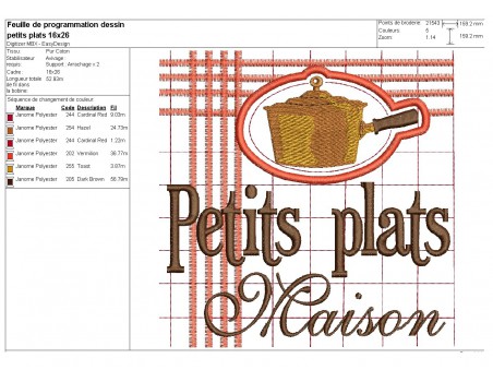 Motif de broderie machine casserole plats maison