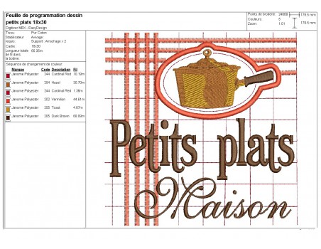 Motif de broderie machine casserole plats maison