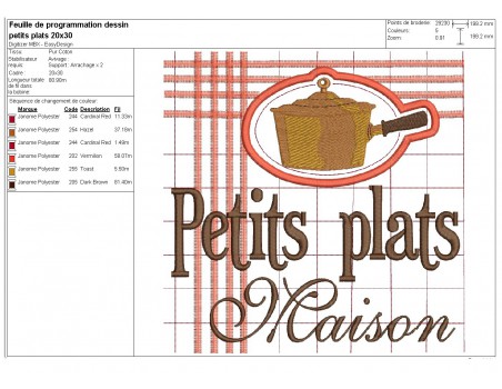 Motif de broderie machine casserole plats maison