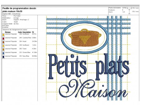 Motif de broderie machine marmite  plats maison