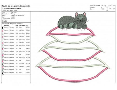 Motif de broderie machine chat sur coussins appliqués