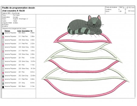 Motif de broderie machine chat sur coussins appliqués