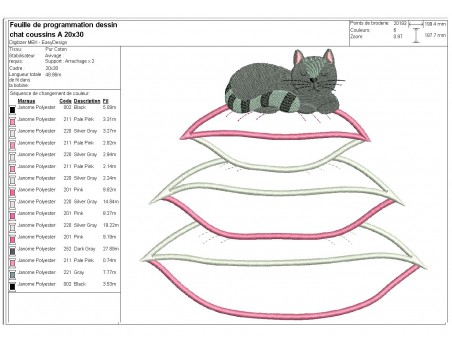 Motif de broderie machine chat sur coussins appliqués
