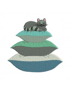 Instant download machine embroidery applique cat on throw pillows