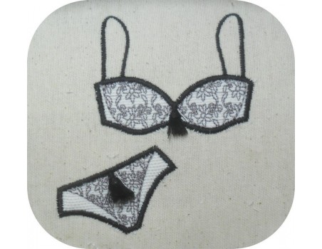 Motif de broderie machine  ensemble lingerie appliqué avec pompons