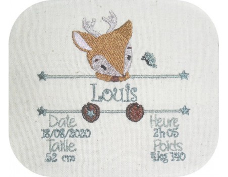 Motif de broderie machine cerf  journal de naissance garçon