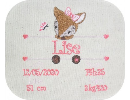 Motif de broderie machine biche  journal de naissance fille