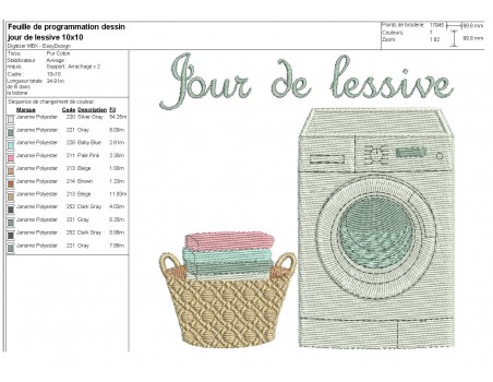 Motif de broderie machine jour de  lessive