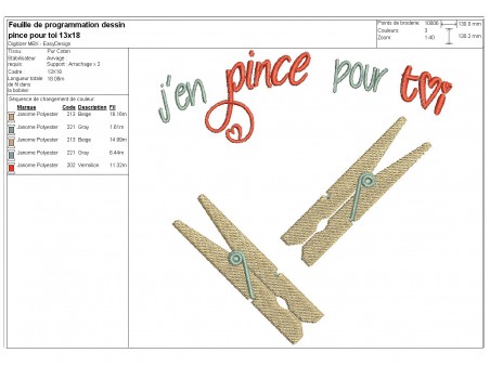 Motif de broderie machine pinces à linge