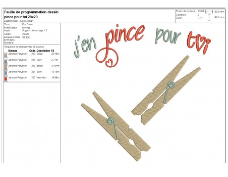 Motif de broderie machine pinces à linge