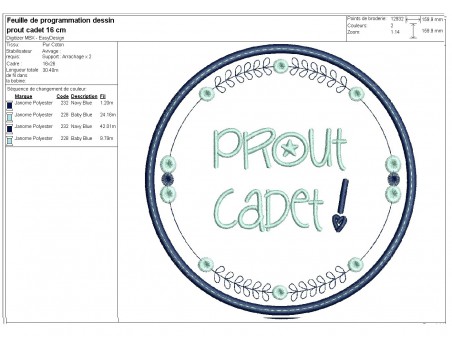 Motif de broderie machine  mots d'enfants Prout cadet