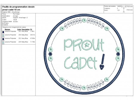 Motif de broderie machine  mots d'enfants Prout cadet