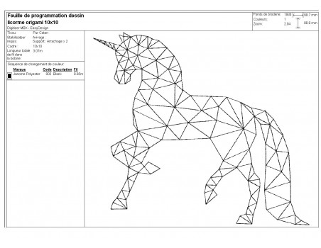 Motif de broderie machine licorne  origami