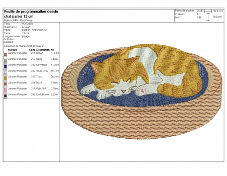 Motif de broderie machine chat qui dort