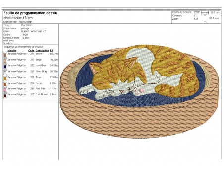 Motif de broderie machine chat qui dort