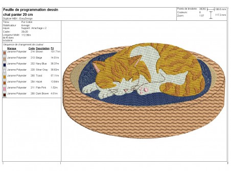 Motif de broderie machine chat qui dort