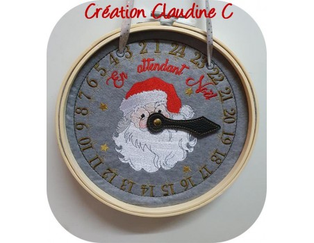 motif de broderie machine horloge en attendant Noël père Noël  ITH