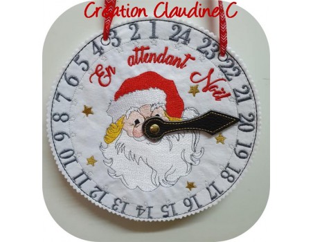 motif de broderie machine horloge en attendant Noël père Noël  ITH