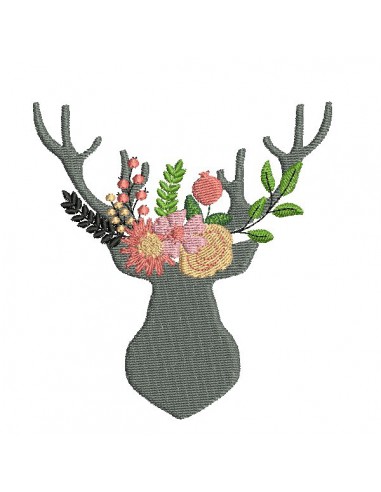 Embroidery design flowers buffalo head