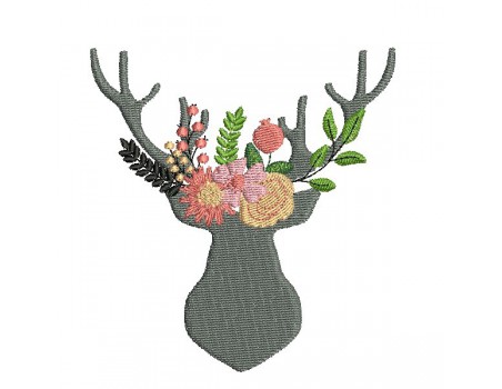 Embroidery design flowers buffalo head