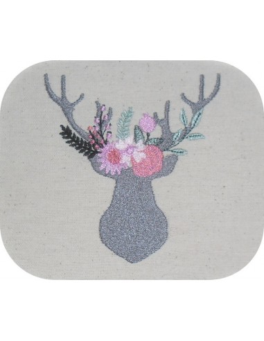 Broderie Main Crewel Ancienne - Motif Cerf En Forêt Fantaisiste - 27x15 Cm - Déco Murale