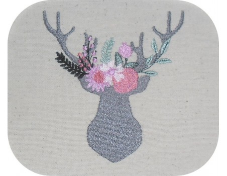 Embroidery design flowers buffalo head