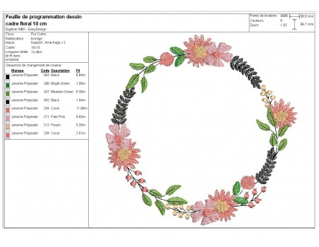 Motif de broderie machine cadre fleurs boho