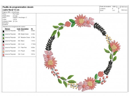 Motif de broderie machine cadre fleurs boho