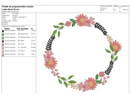 Motif de broderie machine cadre fleurs boho