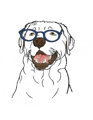 Motif de broderie machine labrador  avec ses lunettes