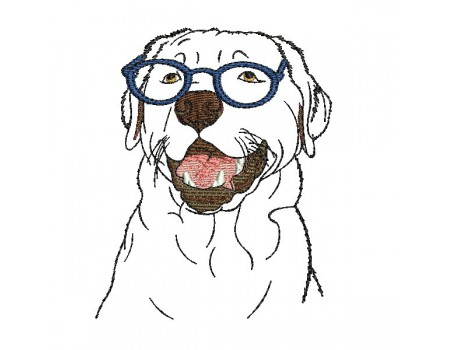 Motif de broderie machine labrador  avec ses lunettes