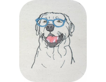 Motif de broderie machine labrador  avec ses lunettes