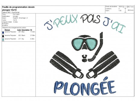 Instant dowload machine  Embroidery design  i can not scuba diving