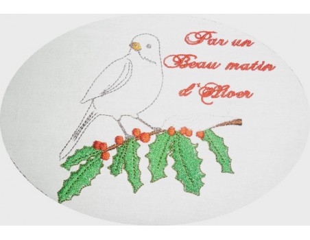 Motif de broderie oiseau sur branche de houx