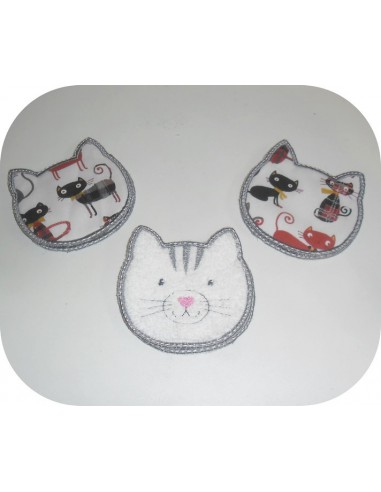 Motif de broderie machine  lingettes tête de chat  en ITH