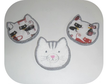 Motif de broderie machine  lingettes tête de chat  en ITH