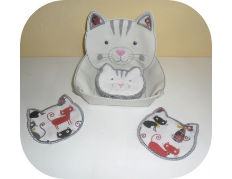 Motif de broderie machine  lingettes tête de chat  en ITH