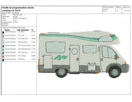 Motif de broderie machine  camping car